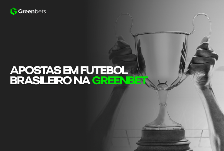 Apostas em Futebol Brasileiro na Greenbets, imagem em preto e branco ao fundo com duas mãos segurando um troféu brilhante