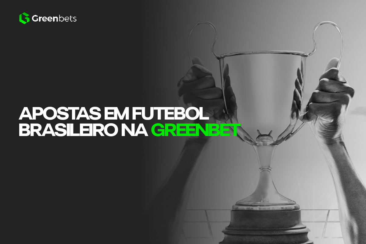 Apostas em Futebol Brasileiro na Greenbets, imagem em preto e branco ao fundo com duas mãos segurando um troféu brilhante